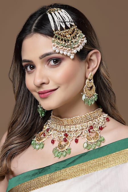 Dugran By Dugristyle Kundan & Natural Stone Embellished Chandbalis 