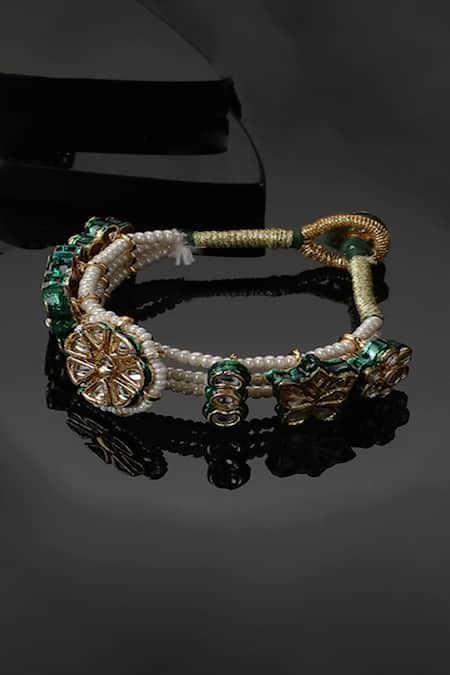 Dugran By Dugristyle Kundan & Faux Emerald Embellished Bracelet 