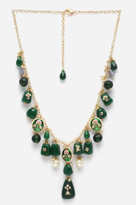 Dugran By Dugristyle_Green Natural Stones Embellished Necklace _Online_at_Aza_Fashions