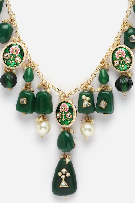 Buy_Dugran By Dugristyle_Green Natural Stones Embellished Necklace _Online_at_Aza_Fashions