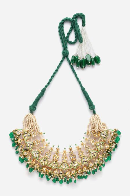 Dugran By Dugristyle Green Kundan And Natural Stones Embellished Necklace Online at Aza Fashions Dugran By Dugristyle_Green Kundan And Natural Stones Embellished Necklace _Online_at_Aza_Fashions