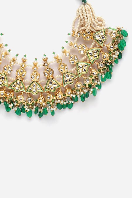 Buy Dugran By Dugristyle Green Kundan And Natural Stones Embellished Necklace Online at Aza Fashions Buy_Dugran By Dugristyle_Green Kundan And Natural Stones Embellished Necklace _Online_at_Aza_Fashions