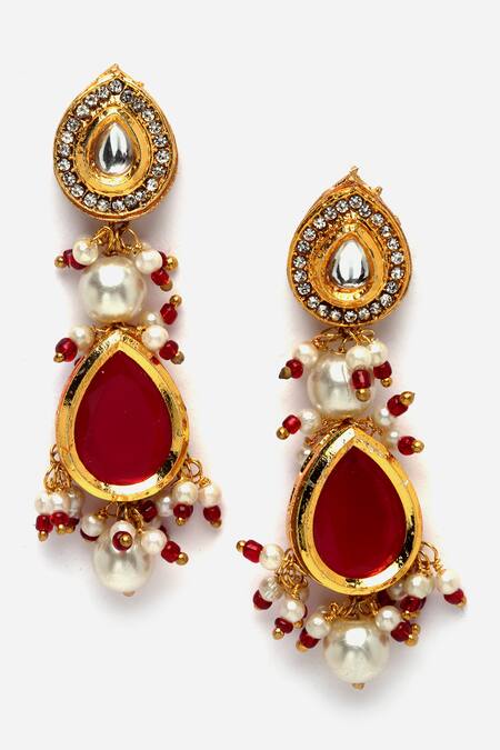 Shop Dugran By Dugristyle Red Pearls Kundan And Faux Ruby Embellished Necklace Set Online at Aza Fashions Shop_Dugran By Dugristyle_Red Pearls Kundan And Faux Ruby Embellished Necklace Set _Online_at_Aza_Fashions