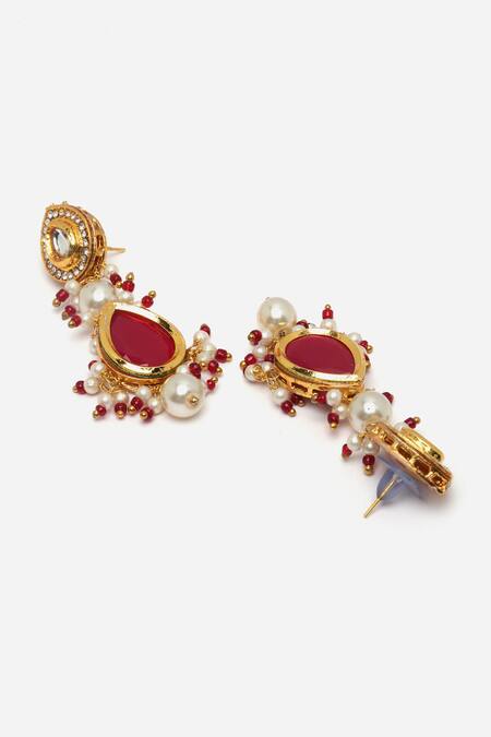 Dugran By Dugristyle Red Pearls Kundan And Faux Ruby Embellished Necklace Set at Aza Fashions Dugran By Dugristyle_Red Pearls Kundan And Faux Ruby Embellished Necklace Set _at_Aza_Fashions