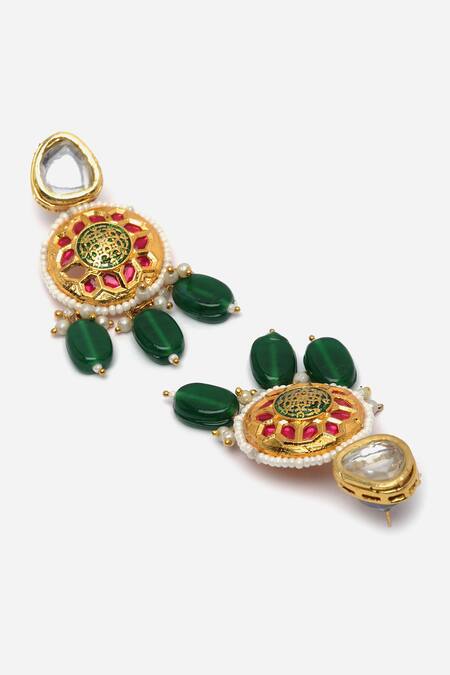 Dugran By Dugristyle_Green Pearls, Stones, Diamonds Natural And Kundan Embellished Necklace Set _at_Aza_Fashions