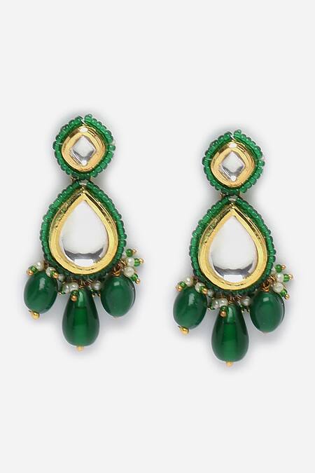 Shop_Dugran By Dugristyle_Green Pearls, Fabric Flowers, Stones Natural Embellished Necklace Set _Online_at_Aza_Fashions