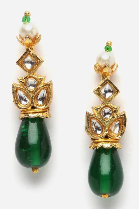 Shop_Dugran By Dugristyle_Green Fabric Flowers, Pearls, Natural And Kundan Embellished Choker Necklace Set _Online_at_Aza_Fashions