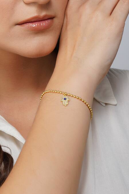 14k Yellow Gold Diamond Hamsa Hand Bracelet
