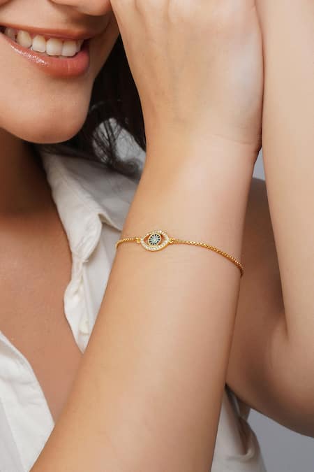 ZARIIN_Gold Plated Crystals Evil Eye Embellished Bracelet _Online_at_Aza_Fashions