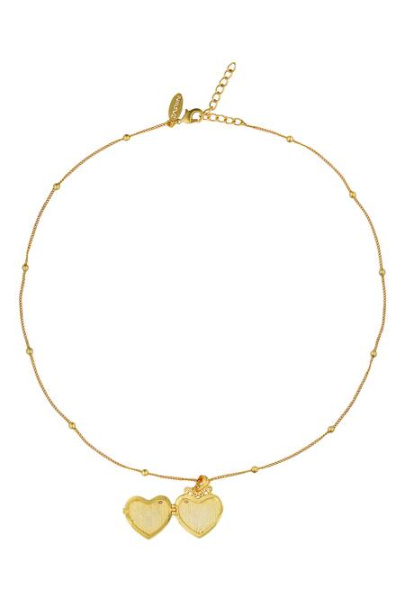 Shop_ZARIIN_Gold Plated Heart Shaped Photo Locket Pendant Necklace _Online_at_Aza_Fashions