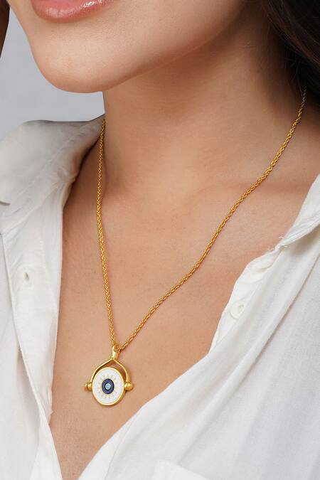 ZARIIN_Gold Plated Evil Eye And Hamsa Hand Embellished Pendant Necklace _Online_at_Aza_Fashions