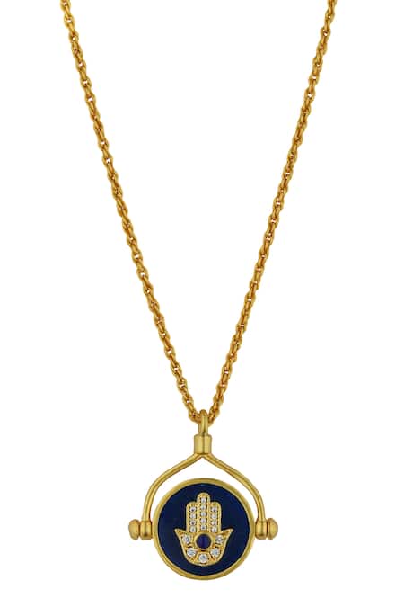 Shop_ZARIIN_Gold Plated Evil Eye And Hamsa Hand Embellished Pendant Necklace 