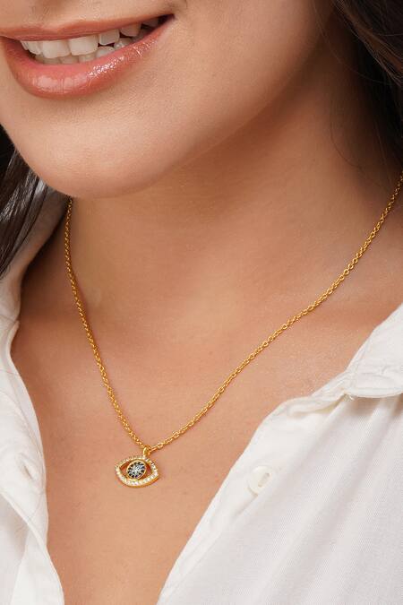 ZARIIN_Gold Plated Evil Eye Shaped Pendant Necklace_Online_at_Aza_Fashions