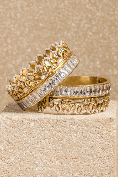 Tarun Tahiliani Ivory Fresh Water Pearl And Crystal Bangle - Single Pc 