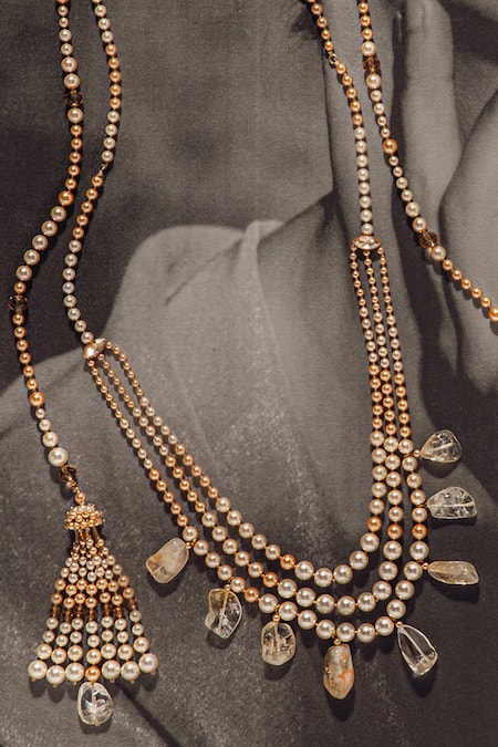 Tarun Tahiliani Pearl Embellished Tassel Necklace 