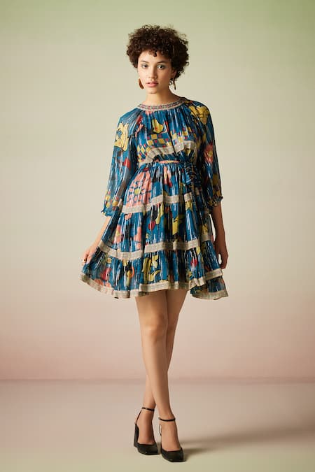 Verb by Pallavi Singhee Floral Print Lurex Dress 