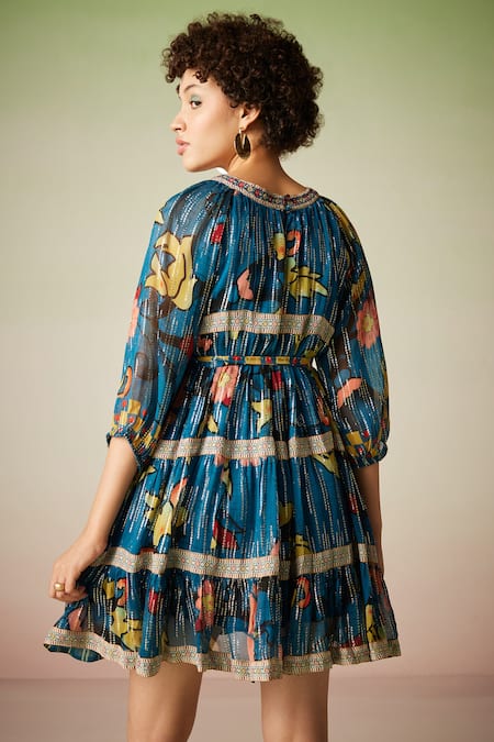 Verb By Pallavi Singhee Floral Print Lurex Dress 
