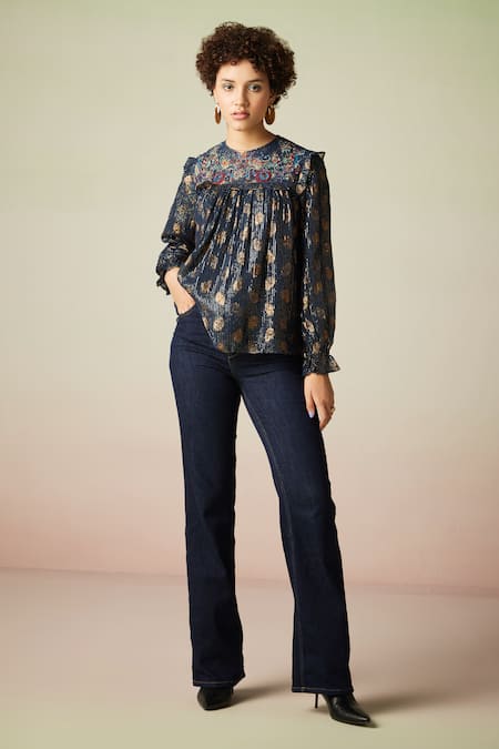 Verb by Pallavi Singhee Floral Print Lurex Top 