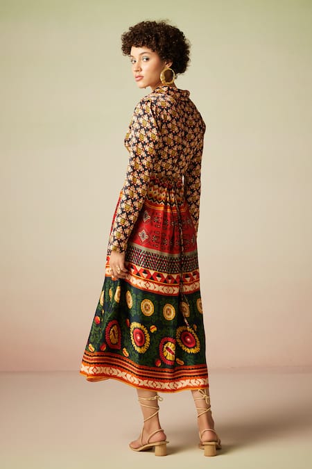 Verb By Pallavi Singhee Floral & Geometric Print Cutout Dress 