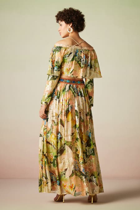 Verb By Pallavi Singhee Printed Shimmer Off Shoulder Blouse 