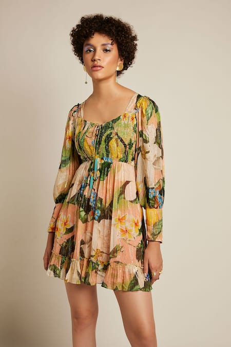 Verb by Pallavi Singhee Floral Print Lurex Mini Dress 