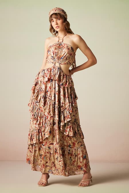 Verb by Pallavi Singhee Floral Print Layered Ruffle Dress 