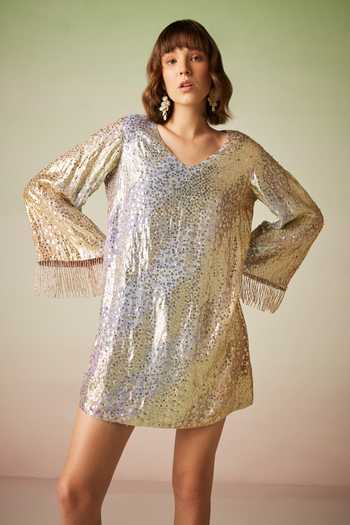 verb by pallavi singhee sequin dress Verb by Pallavi Singhee Sheer-Sleeve Sequin Dress