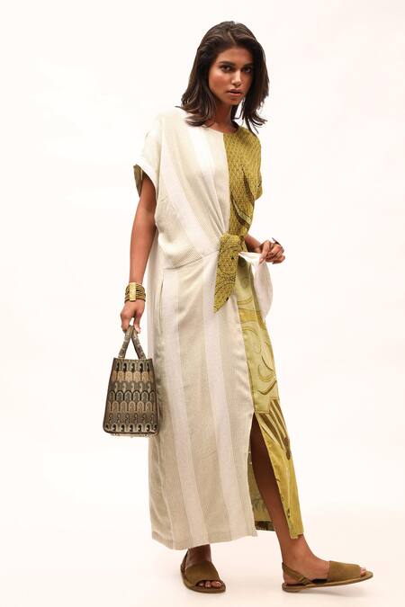 Buy_Kritika Murarka_Off White Cotton Round Neck Floral Print Dress _Online_at_Aza_Fashions