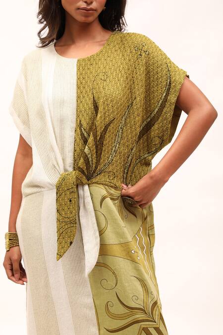 Shop_Kritika Murarka_Off White Cotton Round Neck Floral Print Dress _Online_at_Aza_Fashions
