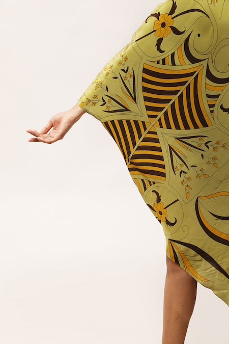 Kritika Murarka_Green Viscose, Crepe One Shoulder Printed Dress_at_Aza_Fashions