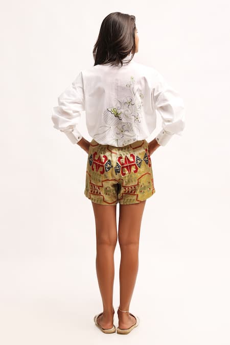 Shop_Kritika Murarka_White Cotton Embroidery Collared Thread Shirt _at_Aza_Fashions