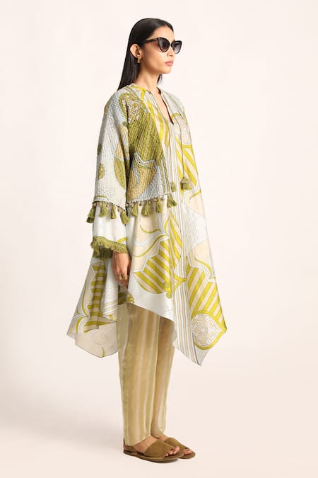 Buy_Kritika Murarka_Blue Fringed Hem Cape Jacket _Online_at_Aza_Fashions