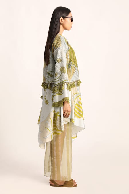 Shop_Kritika Murarka_Blue Fringed Hem Cape Jacket _Online_at_Aza_Fashions