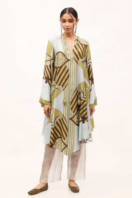 Kritika Murarka_Blue Organza Silk Striped Pattern Pant _Online_at_Aza_Fashions