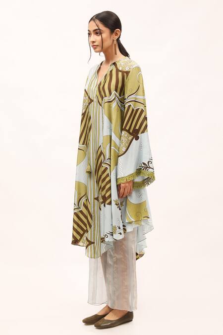 Buy_Kritika Murarka_Blue Organza Silk Striped Pattern Pant _Online_at_Aza_Fashions