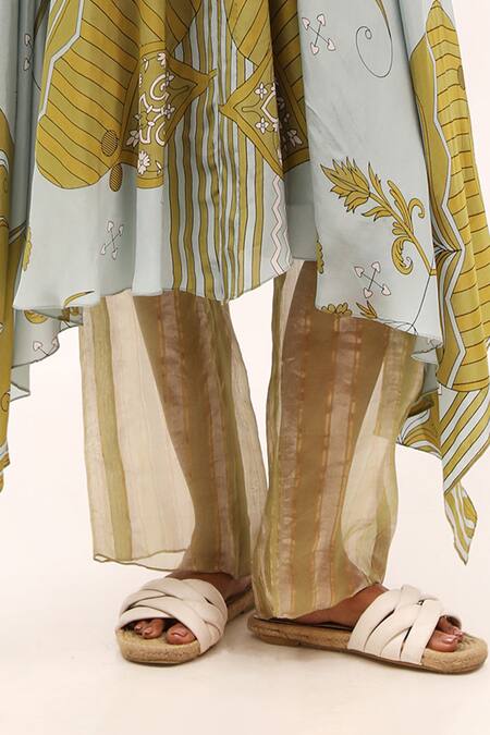 Kritika Murarka Green Silk, Organza Striped Pant Online at Aza Fashions Kritika Murarka_Green Silk, Organza Striped Pant _Online_at_Aza_Fashions