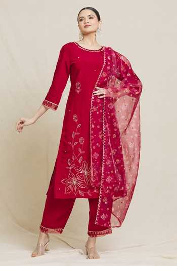 Floral Embroidered and Sequins Kurta Set
