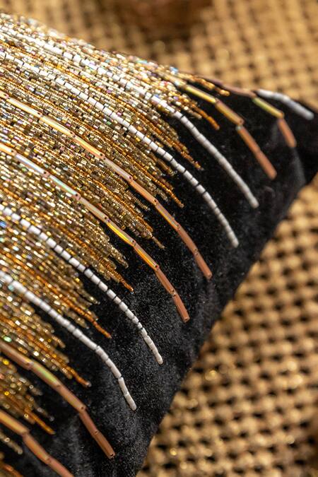 Alcove Black Viscose Embroidered Glass Beads Square Cushion Cover Online at Aza Fashions Alcove_Black Viscose Embroidered Glass Beads Square Cushion Cover_Online_at_Aza_Fashions