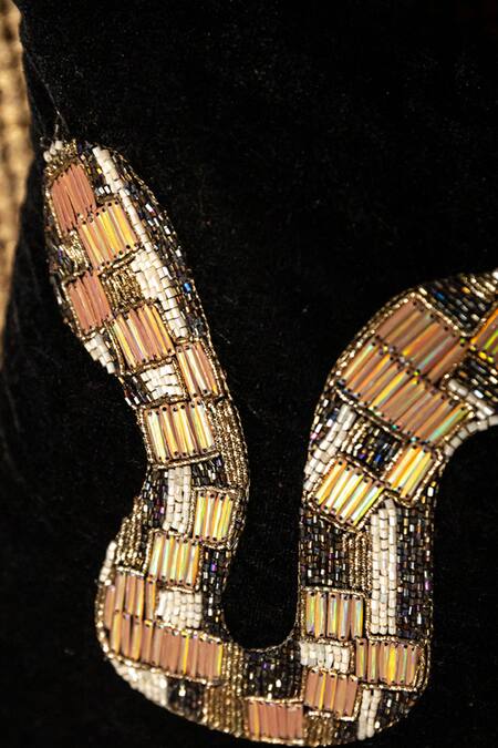 Alcove Black Viscose Embroidered Sequin Python Cushion Cover Online at Aza Fashions Alcove_Black Viscose Embroidered Sequin Python Cushion Cover_Online_at_Aza_Fashions