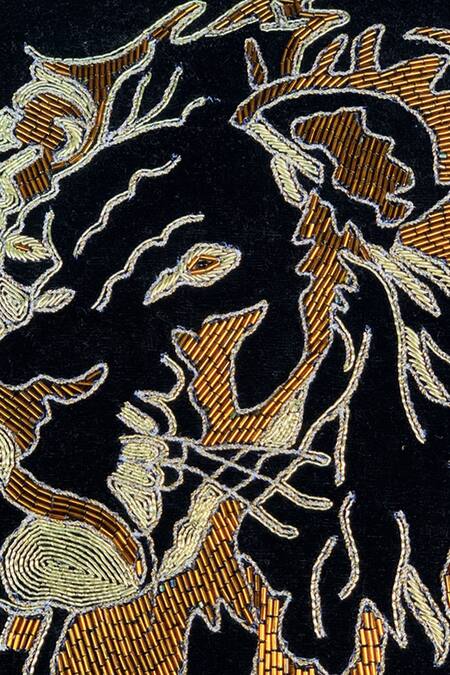 Alcove Black Viscose Embroidered Square Lion Cushion Cover Online at Aza Fashions Alcove_Black Viscose Embroidered Square Lion Cushion Cover_Online_at_Aza_Fashions