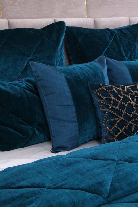 Shop_Alcove_Blue Velvet Quilted King Size Bedspread_at_Aza_Fashions