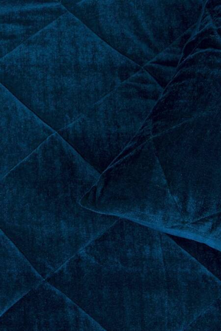 Alcove_Blue Velvet Quilted King Size Bedspread_Online_at_Aza_Fashions