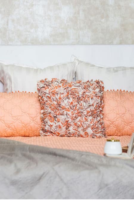 Alcove Peach Cotton Quilted Geometric Pattern Bedspread Online at Aza Fashions Alcove_Peach Cotton Quilted Geometric Pattern Bedspread_Online_at_Aza_Fashions