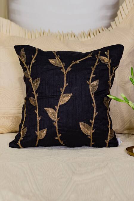 ALCOVE Black Silk Embroidery Branches Cushion Cover