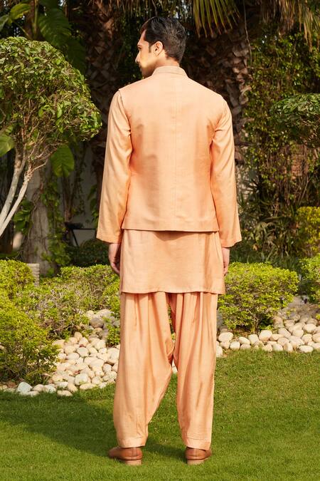 Shop Bohame Gold Cotton, Silk, Tussar Embroidery Adeem Botanic Jacket Kurta Set at Aza Fashions Shop_Bohame_Gold Cotton, Silk, Tussar Embroidery Adeem Botanic Jacket Kurta Set_at_Aza_Fashions