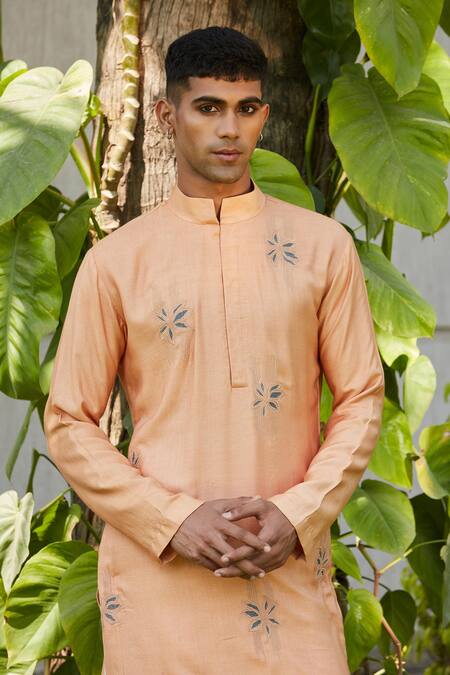 Bohame_Gold Cotton, Silk, Tussar Embroidery Nuri Lily Kurta With Salwar_Online_at_Aza_Fashions