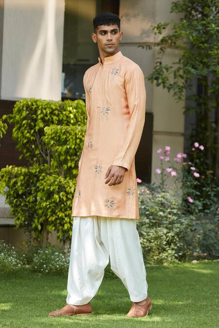 Buy_Bohame_Gold Cotton, Silk, Tussar Embroidery Nuri Lily Kurta With Salwar_Online_at_Aza_Fashions