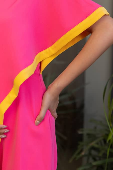 B'Infinite_Pink Crepe One Shoulder Viva Sunshine Jumpsuit_at_Aza_Fashions