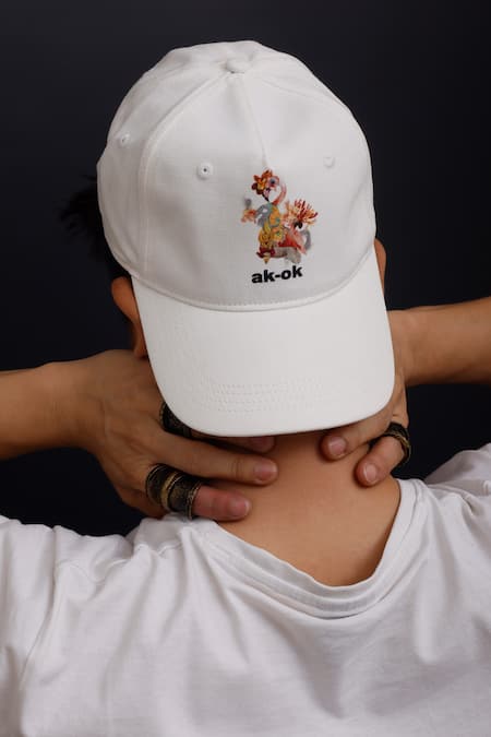 Buy AK-OK White Animal Print Cotton Baseball Cap Online