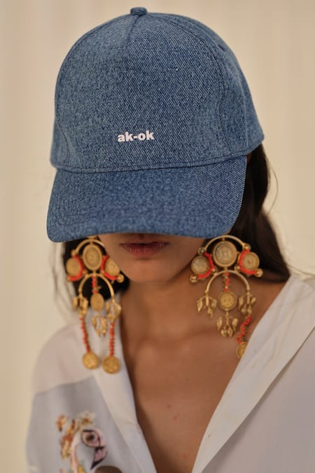 AK-OK Denim Typographic Print Baseball Cap 